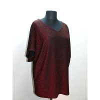 Błyszcząca wieczorowa tunika Oversize z dekoltem - czerwone wino